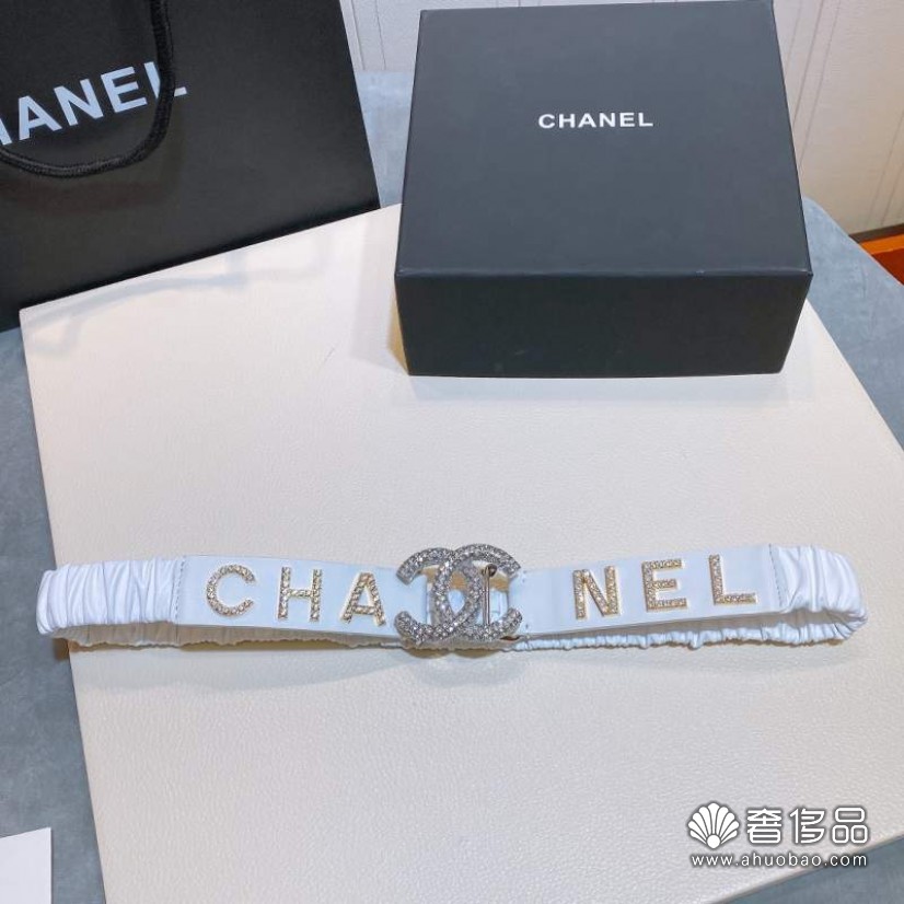 chanel香奈兒cc水鑽金屬logo扣彈力腰帶